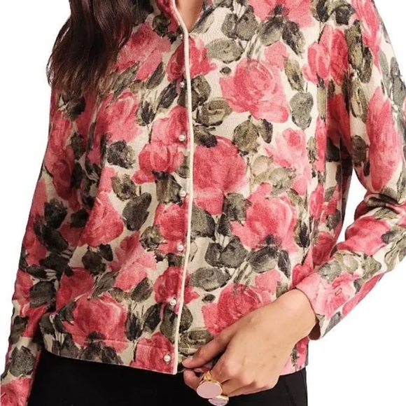 Frances Valentine Sweaters - Frances Valentine Darling Cardigan Pink and Green Floral Print Size XS